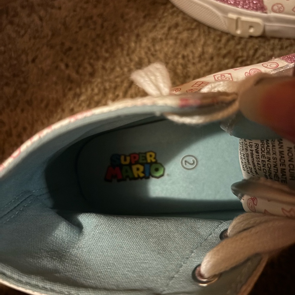 Super Mario princess ground up Kids Glitter High-Top Sneakers size 2 - Picture 7 of 9